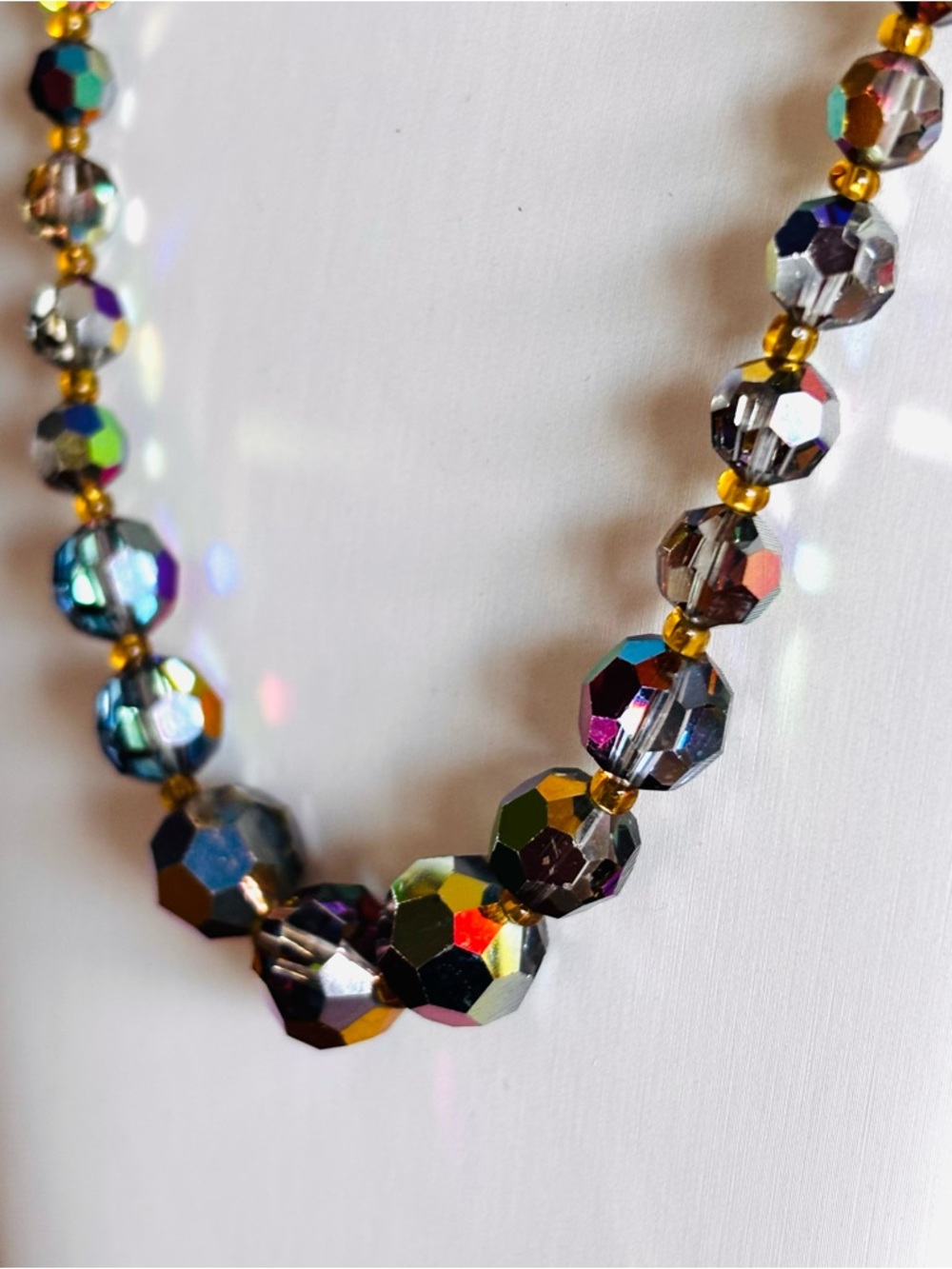 Iridescent Faceted Crystal Bead Necklace - Multicolor Glow